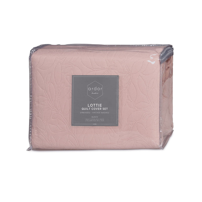 Ardor Lottie Blush Pinsonic Embossed Quilt Cover Set King Payday Deals