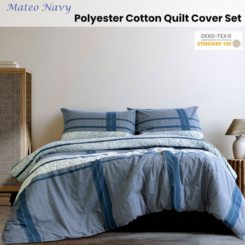 Ardor Mateo Navy Polyester Cotton Quilt Cover Set King Payday Deals