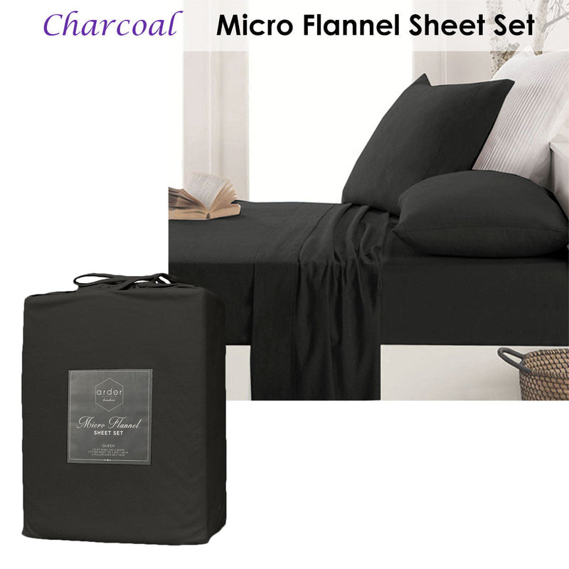 Ardor Micro Flannel Sheet Set Charcoal Mega Queen Payday Deals