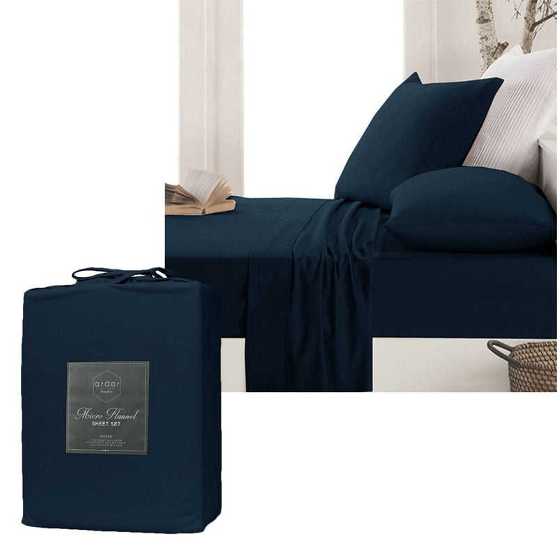 Ardor Micro Flannel Sheet Set Navy Mega Queen Payday Deals