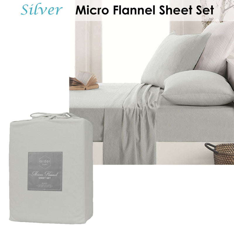 Ardor Micro Flannel Sheet Set Silver Mega Queen Payday Deals