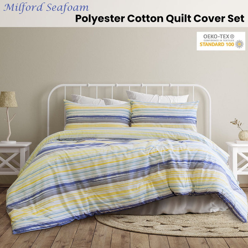 Ardor Milford Seafoam Polyester Cotton Quilt Cover Set King Payday Deals