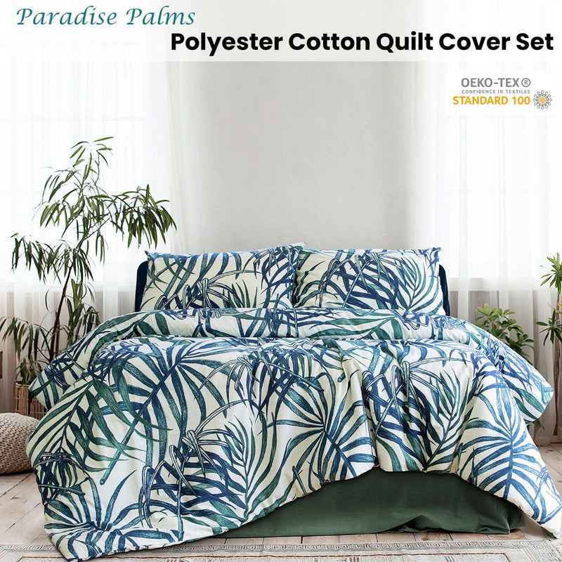 Ardor Palms Blue Polyester Cotton Quilt Cover Set King Payday Deals