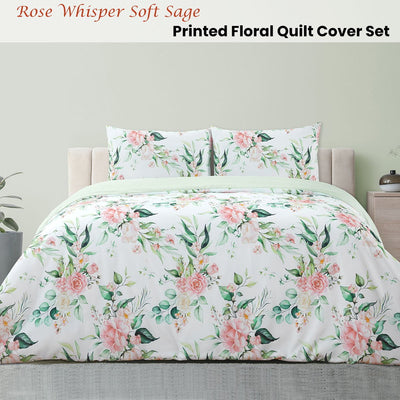 Ardor Rose Whisper Soft Sage Printed Floral Quilt Cover Set King Payday Deals