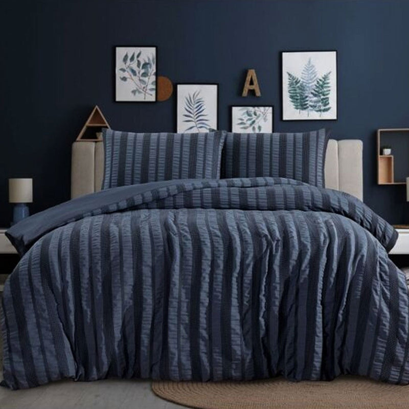 Ardor Seersucker Quilt Cover Set Lisbon Indigo King Payday Deals