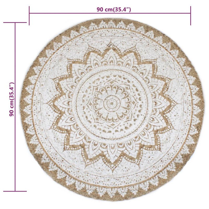 Area Rug Braided Jute Printed 90 cm Round Payday Deals