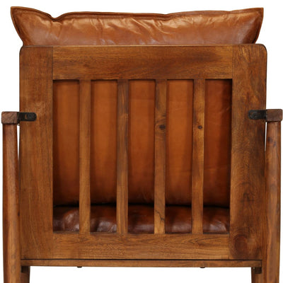 Armchair Brown Real Leather with Acacia Wood Payday Deals
