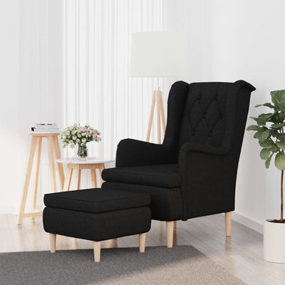 Armchair with Stool Black Fabric