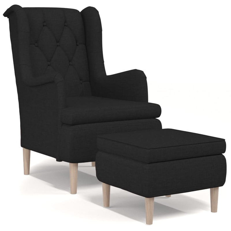 Armchair with Stool Black Fabric Payday Deals