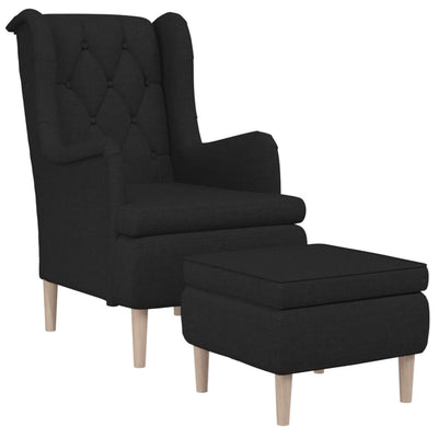 Armchair with Stool Black Fabric Payday Deals