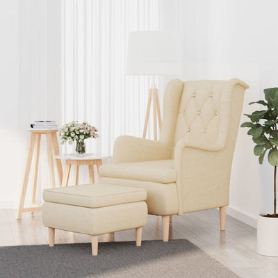 Armchair with Stool Cream Fabric Payday Deals