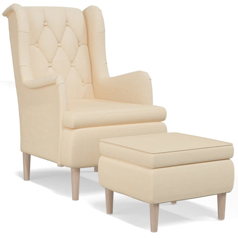 Armchair with Stool Cream Fabric Payday Deals