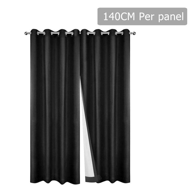 Art Queen 2 Panel 140 x 230cm Eyelet Blockout Curtains - Black
