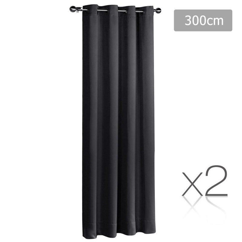 Art Queen 2 Panel 300 x 230cm Eyelet Block Out Curtains - Black