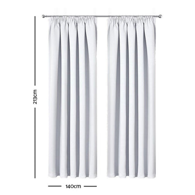 Art Queen 2 Pencil Pleat 140x213cm Blockout Curtains - White Payday Deals