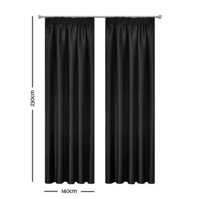 Art Queen 2 Pencil Pleat 140x230cm Blockout Curtains - Black