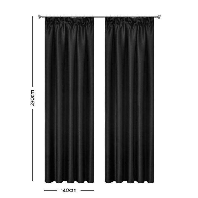 Art Queen 2 Pencil Pleat 140x230cm Blockout Curtains - Black