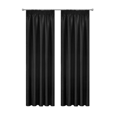 Art Queen 2 Pencil Pleat 180x213cm Blockout Curtains - Black