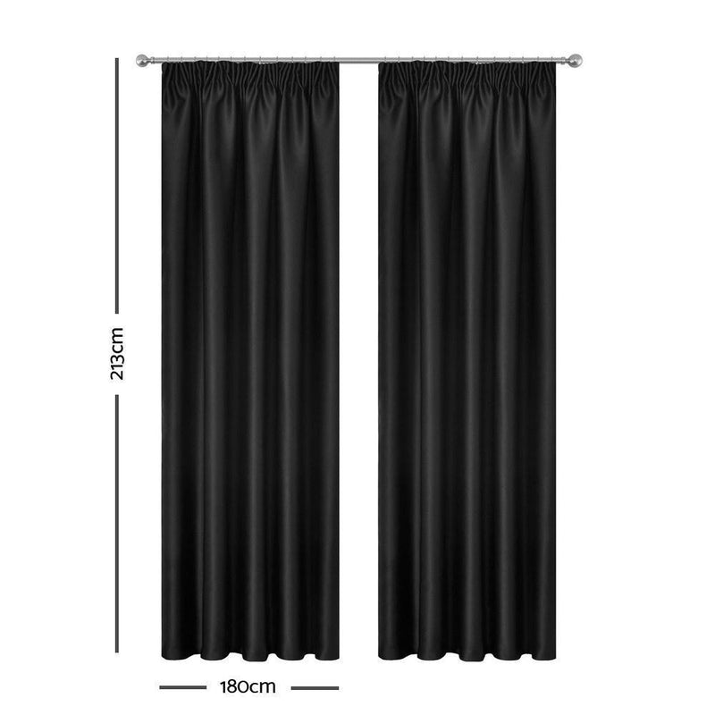 Art Queen 2 Pencil Pleat 180x213cm Blockout Curtains - Black