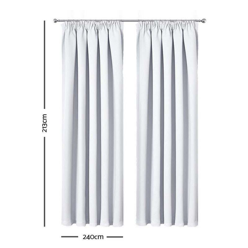 Art Queen 2 Pencil Pleat 240x213cm Blockout Curtains - White