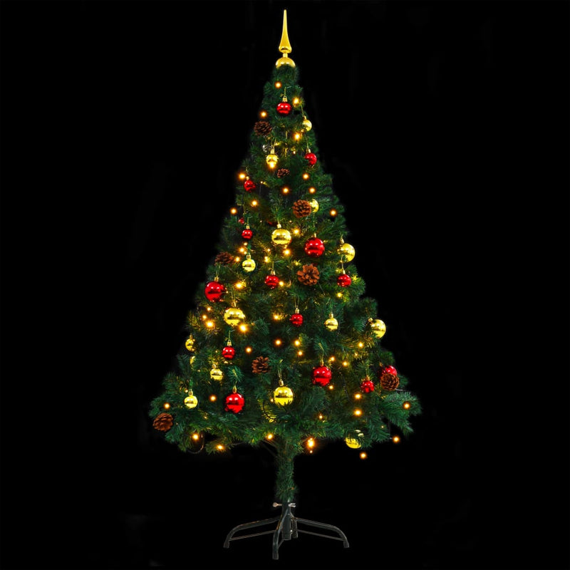 Artificial Christmas Tree with Baubles and LEDs Green 150 cm Payday Deals