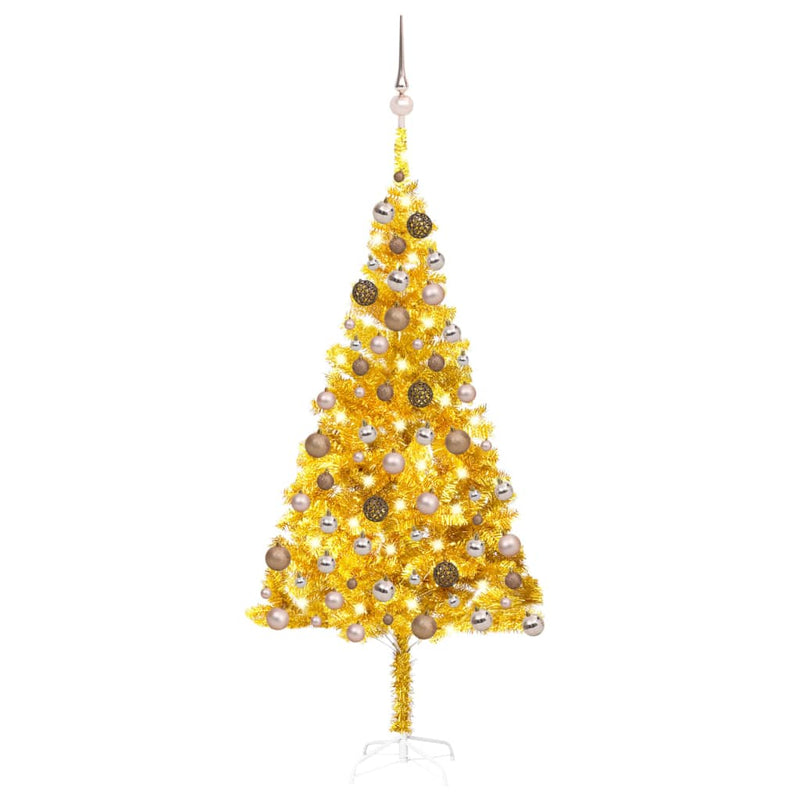 Artificial Christmas Tree with LEDs&Ball Set Gold 180 cm PET Payday Deals