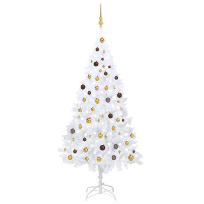 Artificial Christmas Tree with LEDs&Ball Set White 210 cm PVC