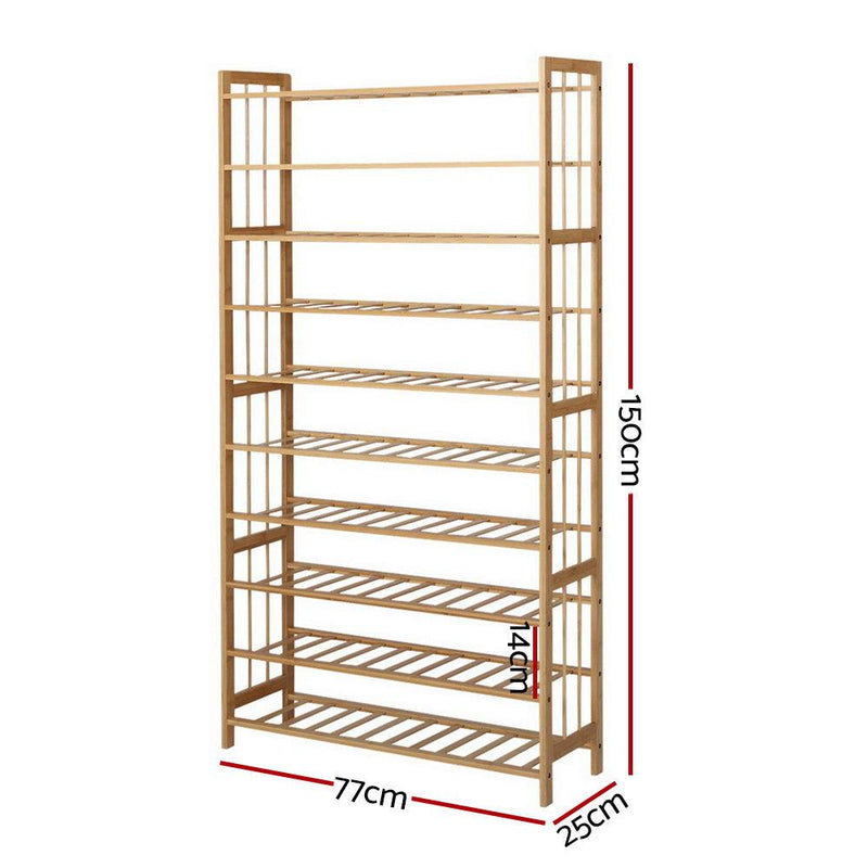 Artiss 10-Tier Bamboo Shoe Rack Wooden Shelf Stand Storage Organizer Payday Deals