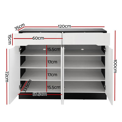 Artiss 120cm Shoe Cabinet Shoes Storage Rack High Gloss Cupboard Shelf Drawers Payday Deals