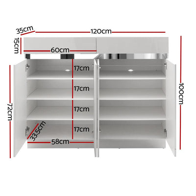 Artiss 120cm Shoe Cabinet Shoes Storage Rack High Gloss Cupboard White Drawers Payday Deals