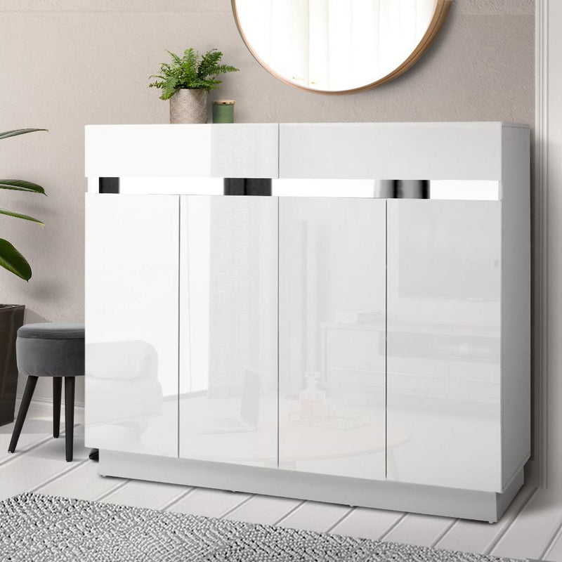 Artiss 120cm Shoe Cabinet Shoes Storage Rack High Gloss Cupboard White Drawers Payday Deals