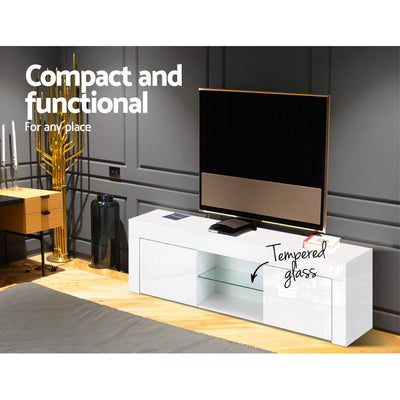 Artiss 130cm High Gloss TV Stand Entertainment Unit Storage Cabinet Tempered Glass Shelf White Payday Deals