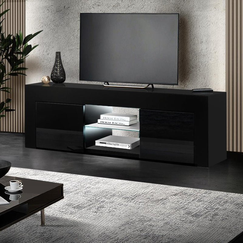 Artiss 130cm RGB LED TV Stand Cabinet Entertainment Unit Gloss Furniture Black Payday Deals