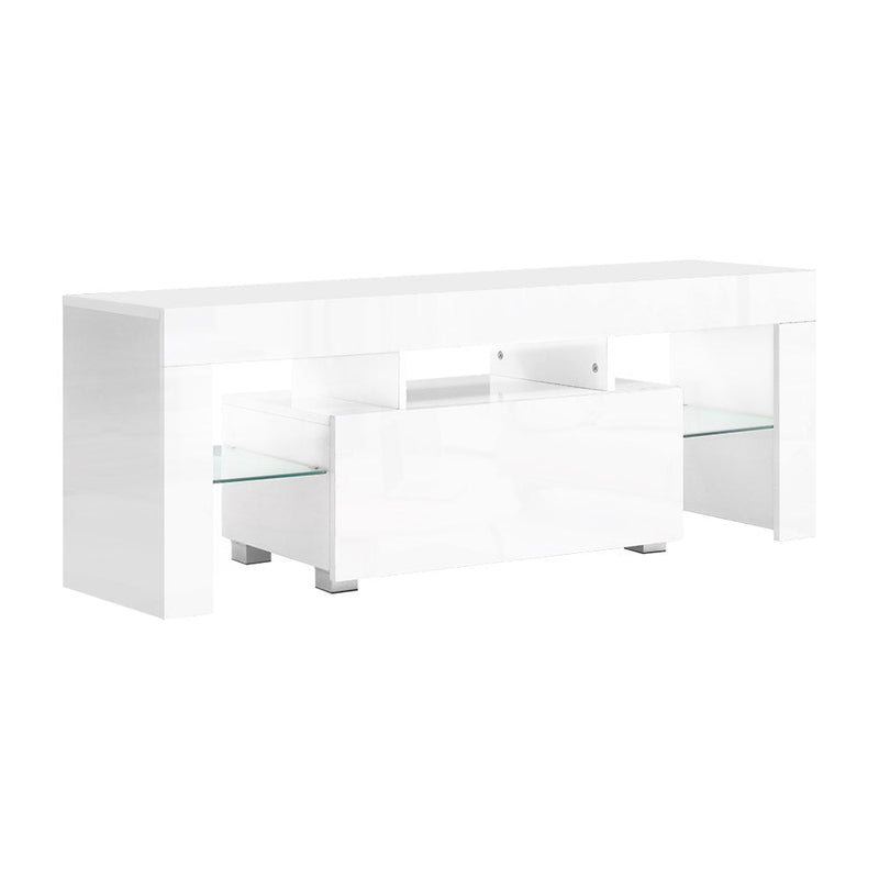 Artiss 130cm RGB LED TV Stand Cabinet Entertainment Unit Gloss Furniture Drawer Tempered Glass Shelf White Payday Deals