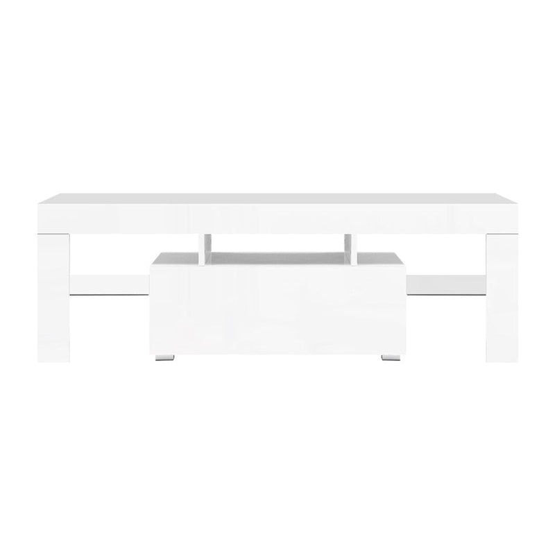 Artiss 130cm RGB LED TV Stand Cabinet Entertainment Unit Gloss Furniture Drawer Tempered Glass Shelf White Payday Deals