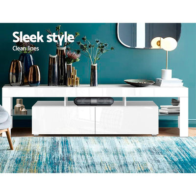 Artiss 189cm RGB LED TV Stand Cabinet Entertainment Unit Gloss Furniture Drawers Tempered Glass Shelf White Payday Deals
