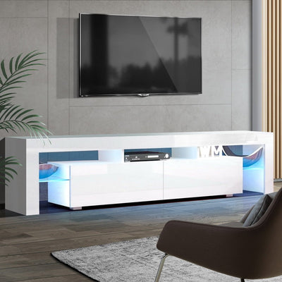 Artiss 189cm RGB LED TV Stand Cabinet Entertainment Unit Gloss Furniture Drawers Tempered Glass Shelf White Payday Deals