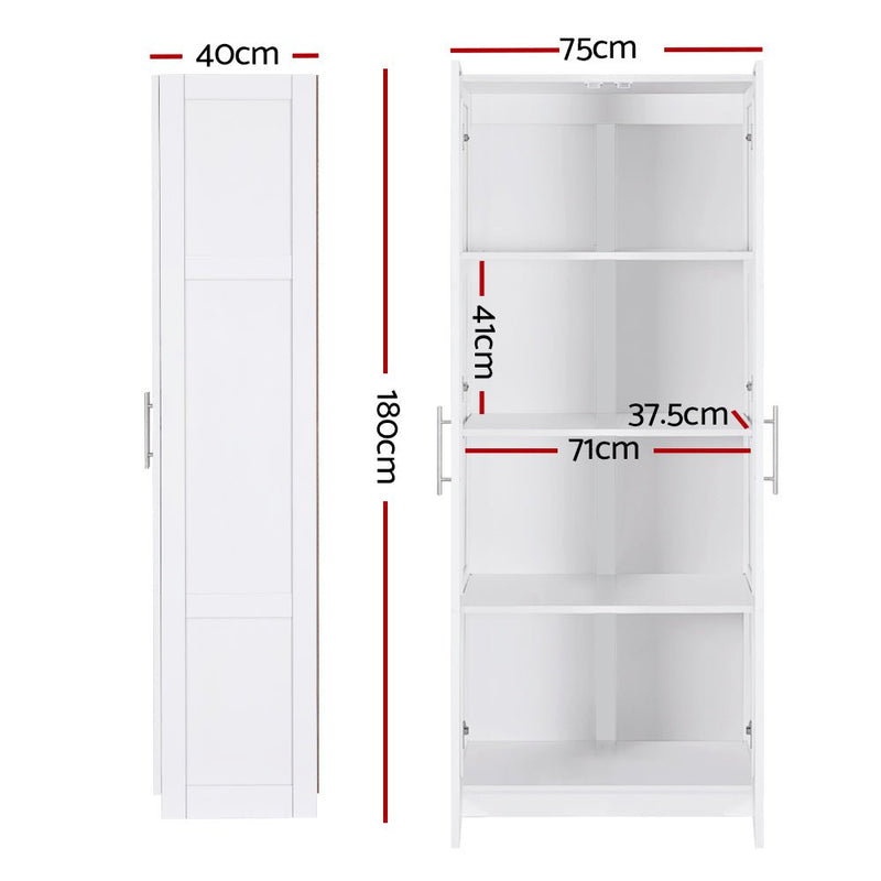 Artiss 2 Door Wardrobe Bedroom Cupboard Closet Storage Cabinet Organiser White Payday Deals