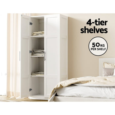 Artiss 2 Door Wardrobe Bedroom Cupboard Closet Storage Cabinet Organiser White Payday Deals