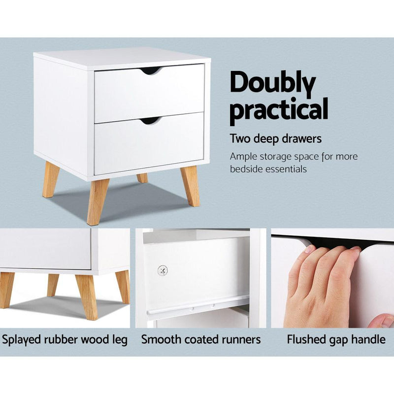 Artiss 2 Drawer Wooden Bedside Tables - White Payday Deals