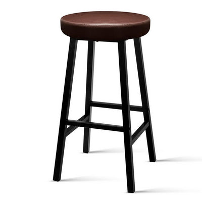 Artiss 2 x Vintage Kitchen Bar Stools Industrial Leather Brown Bar Stool Retro Payday Deals