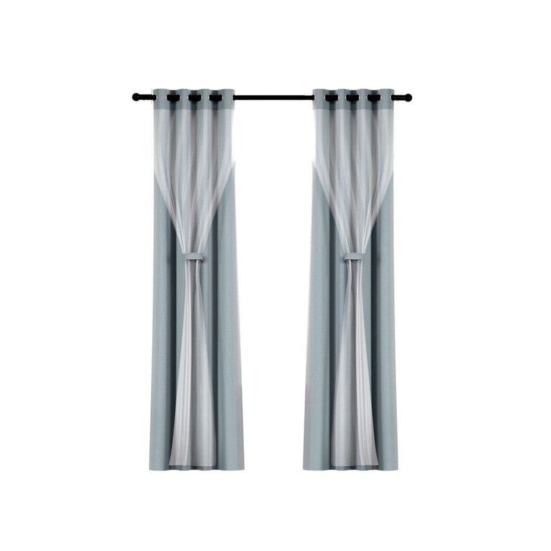 Artiss 2X 132x160cm Blockout Sheer Curtains Light Grey Payday Deals