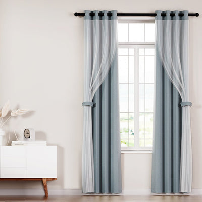 Artiss 2X 132x160cm Blockout Sheer Curtains Light Grey Payday Deals