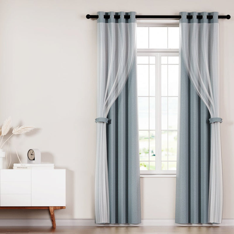 Artiss 2X 132x160cm Blockout Sheer Curtains Light Grey Payday Deals