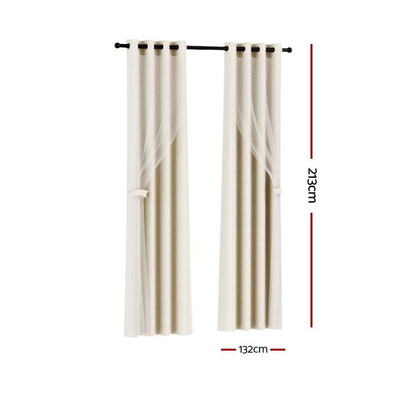 Artiss 2X 132x213cm Blockout Sheer Curtains Beige Payday Deals