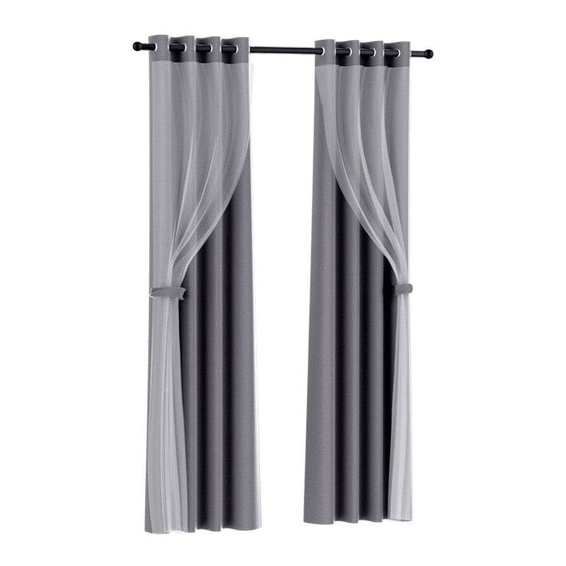 Artiss 2X 132x213cm Blockout Sheer Curtains Charcoal Payday Deals