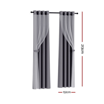 Artiss 2X 132x213cm Blockout Sheer Curtains Charcoal Payday Deals