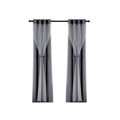 Artiss 2X 132x213cm Blockout Sheer Curtains Charcoal Payday Deals