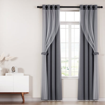 Artiss 2X 132x213cm Blockout Sheer Curtains Charcoal Payday Deals