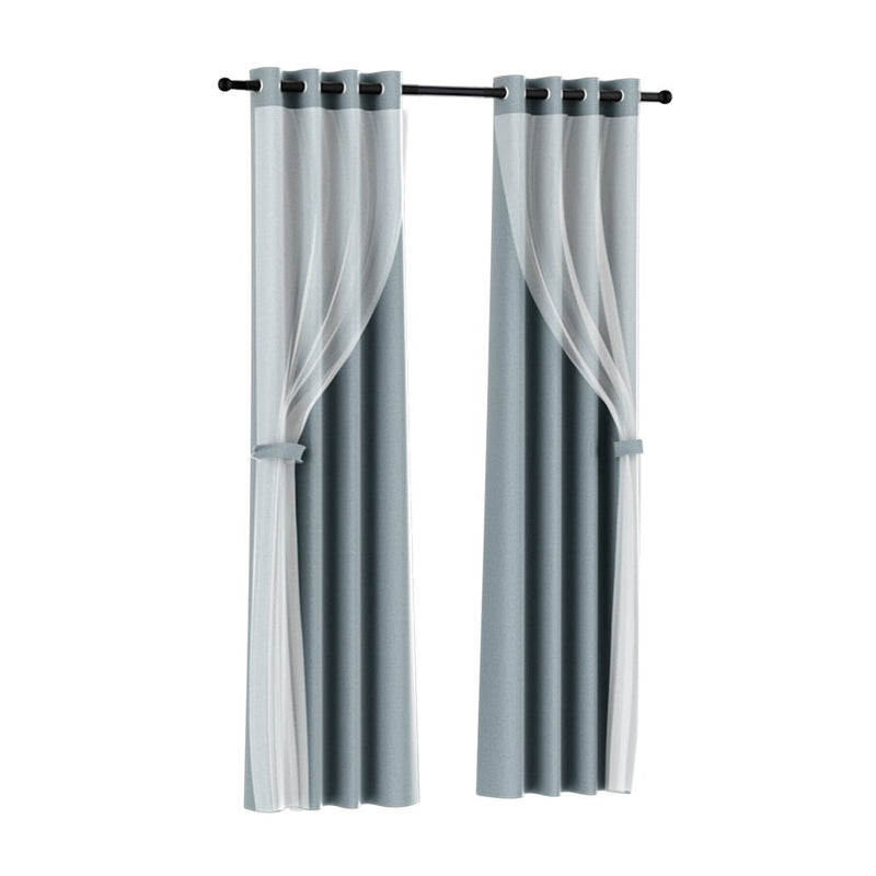 Artiss 2X 132x213cm Blockout Sheer Curtains Light Grey Payday Deals